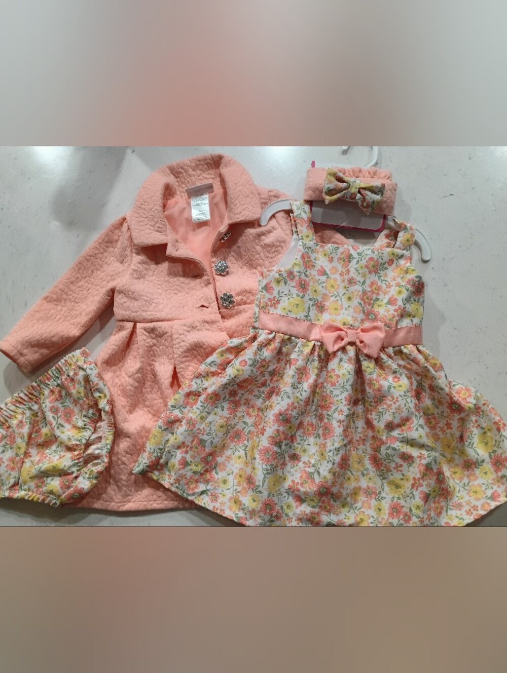 Little Lass Peach and Yellow Floral Dress Set